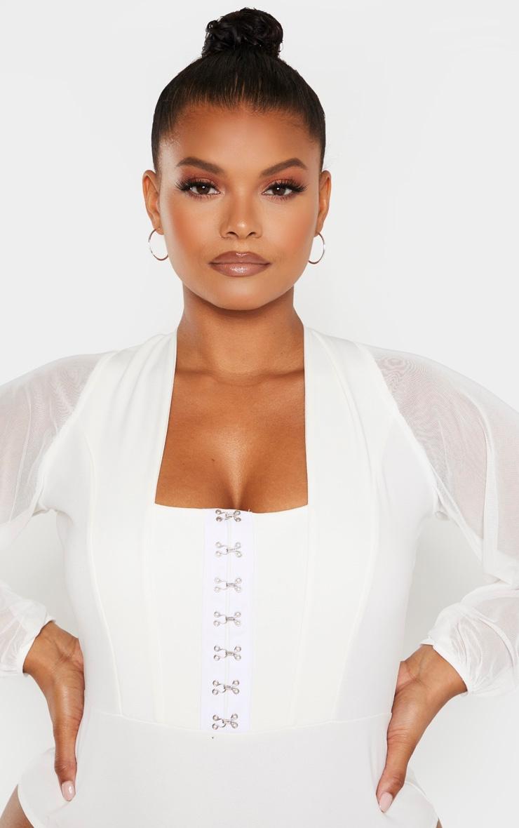 Plus White Eyelet Detail Mesh Sleeve Bodysuit Product Image