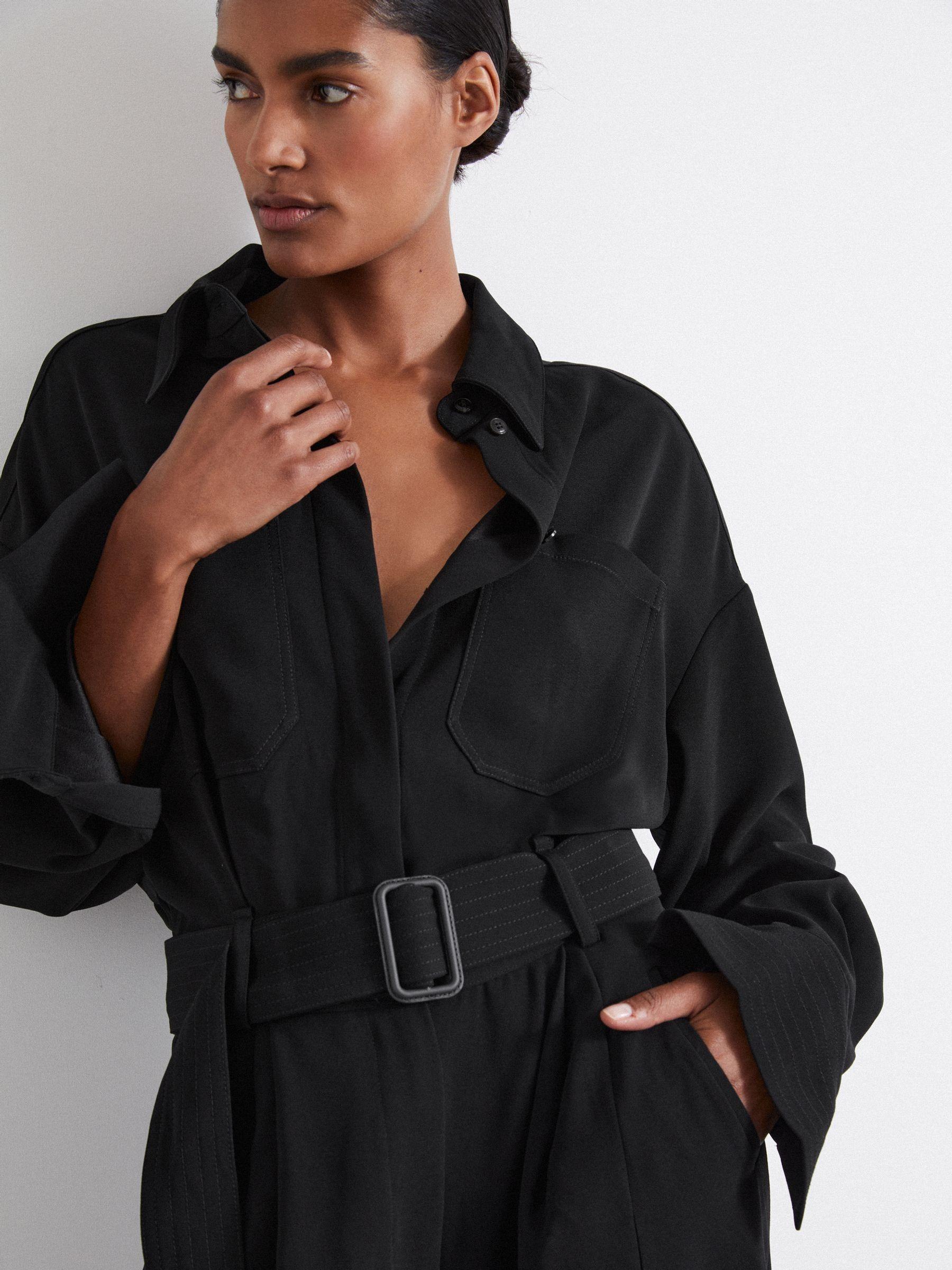 Atelier Belted Crepe Jumpsuit in Black Product Image