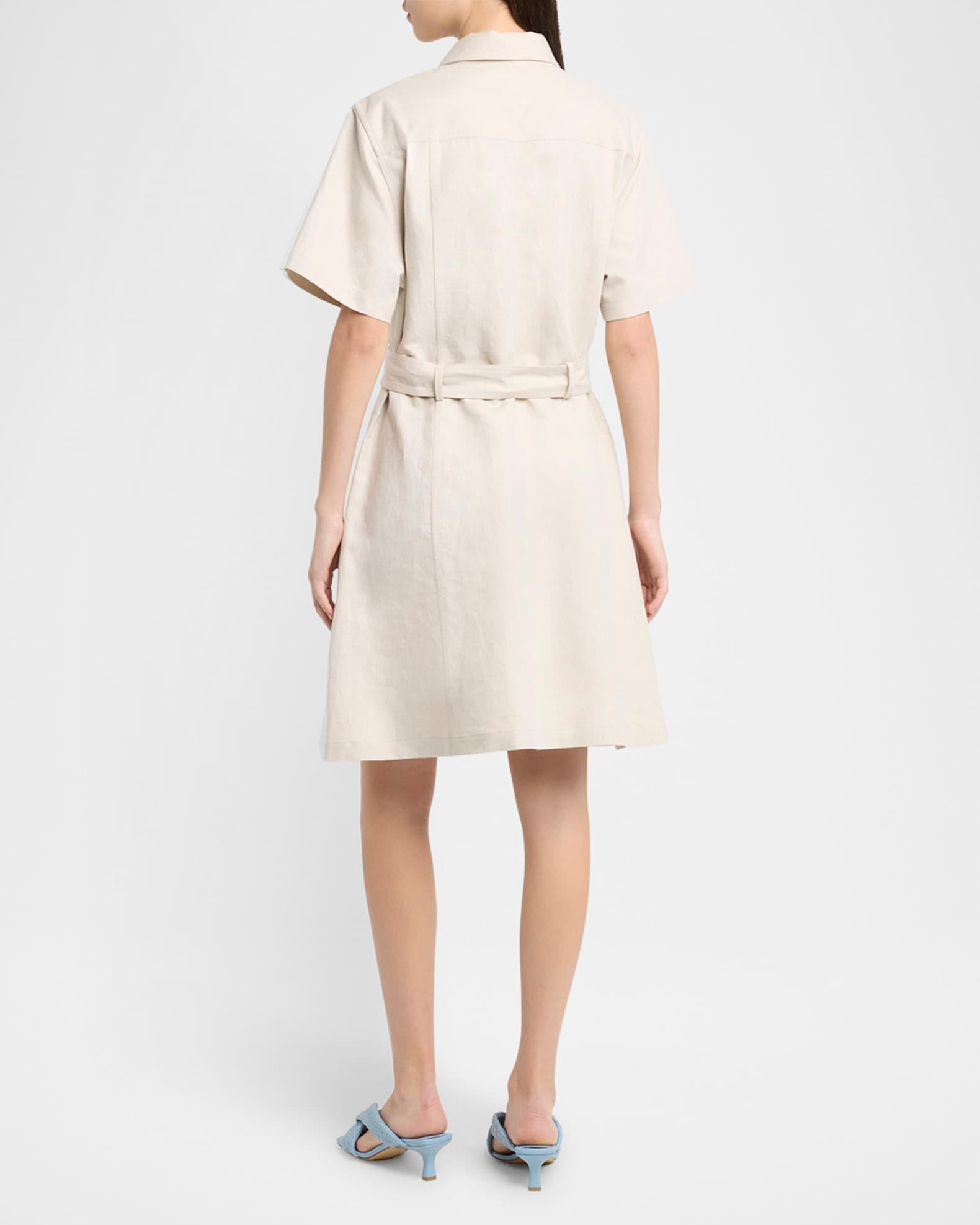Short-Sleeve Belted Cotton-Linen Twill Mini Shirtdress Product Image