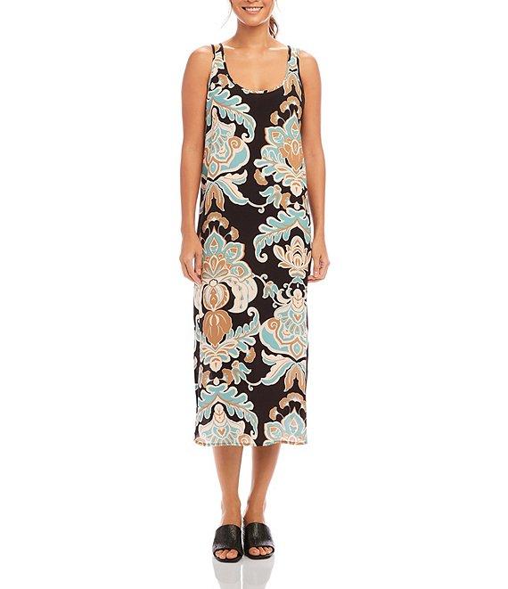 Karen Kane Scoop Neck Printed Side Slit Sleeveless Midi Dress Product Image