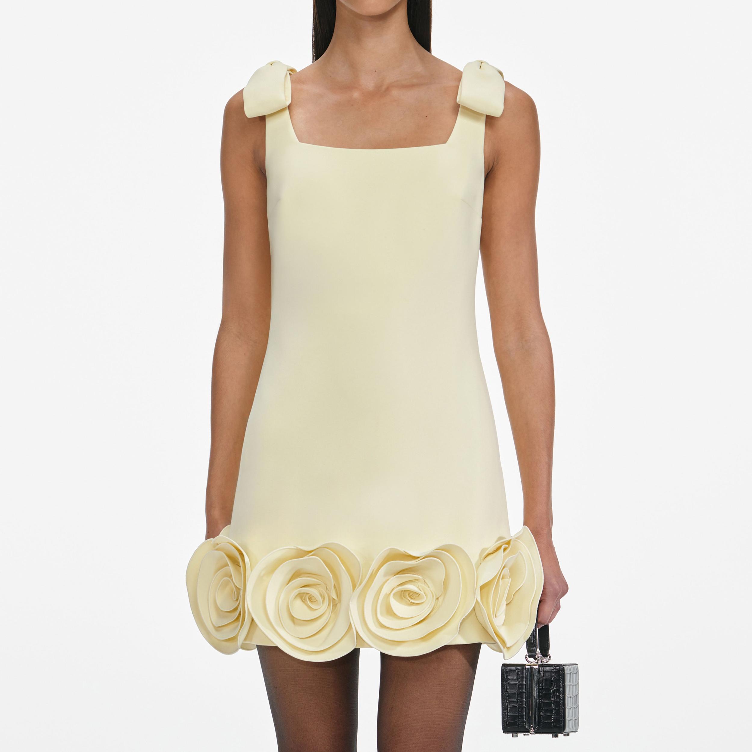 Yellow Crepe 3D Flower Mini Dress Product Image