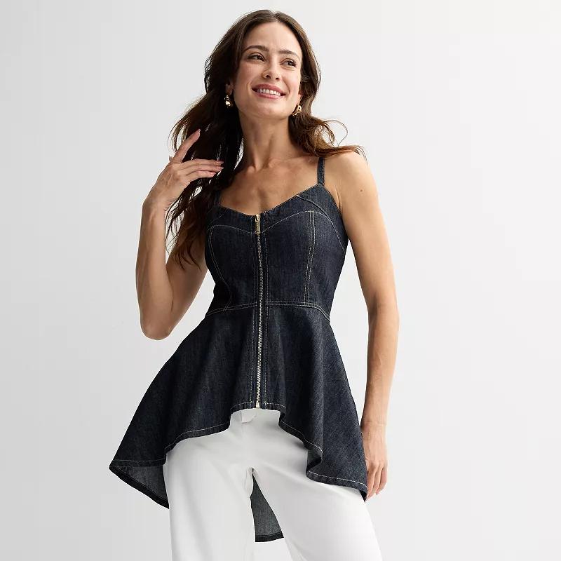 Women's Thalia Sodi Zip Front Denim Peplum Tank Top, Size: Medium, Blue Product Image