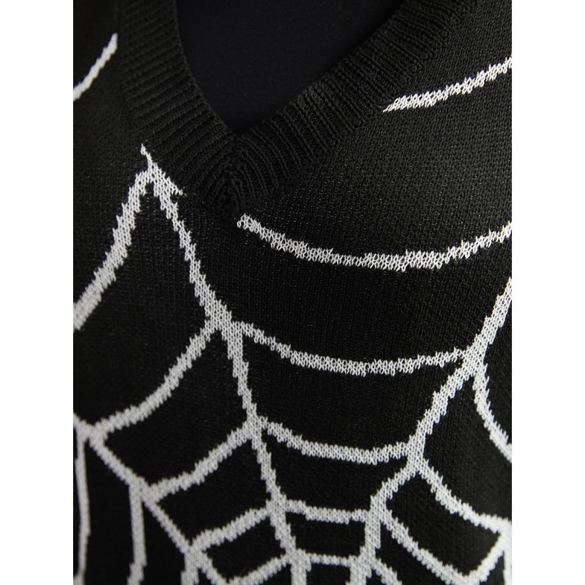 Halloween Supersoft Essentials Spider Web V Neck Sweater Vest Plus Size Women Black Graphic-Halloween V-neck Casual Sweater Vests 12/L Bloomchic Product Image