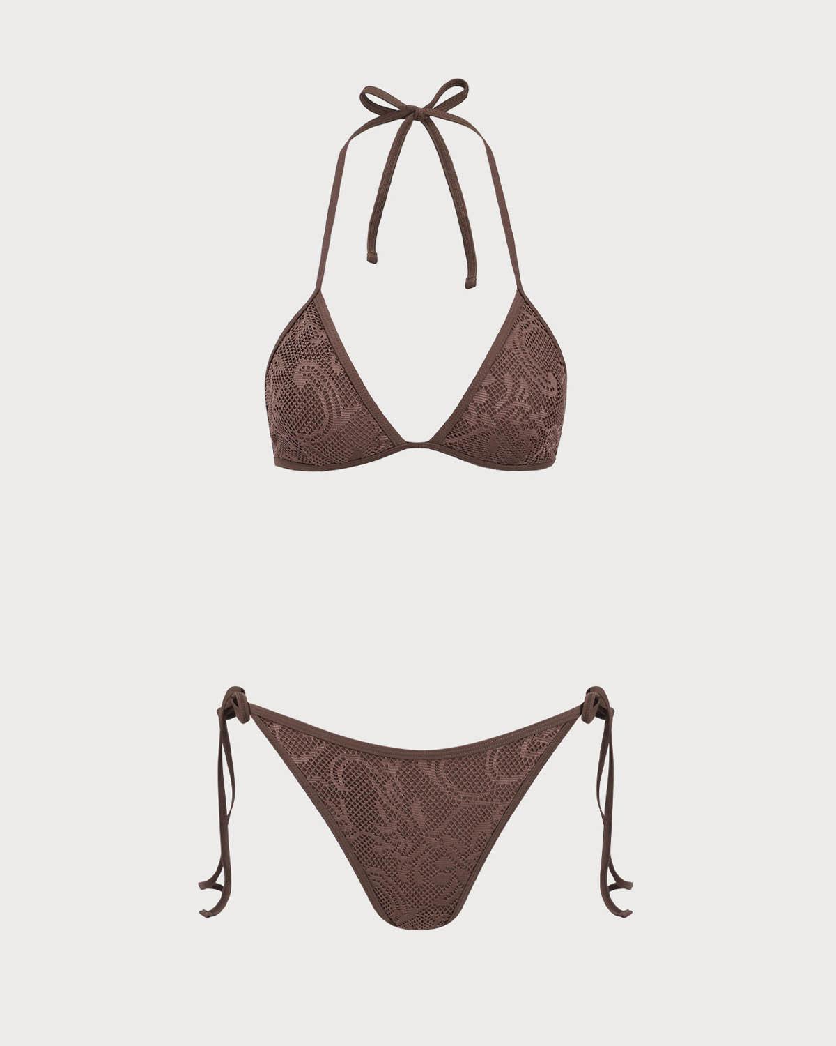 Brown Mesh Bikini Three Piece Suit Product Image