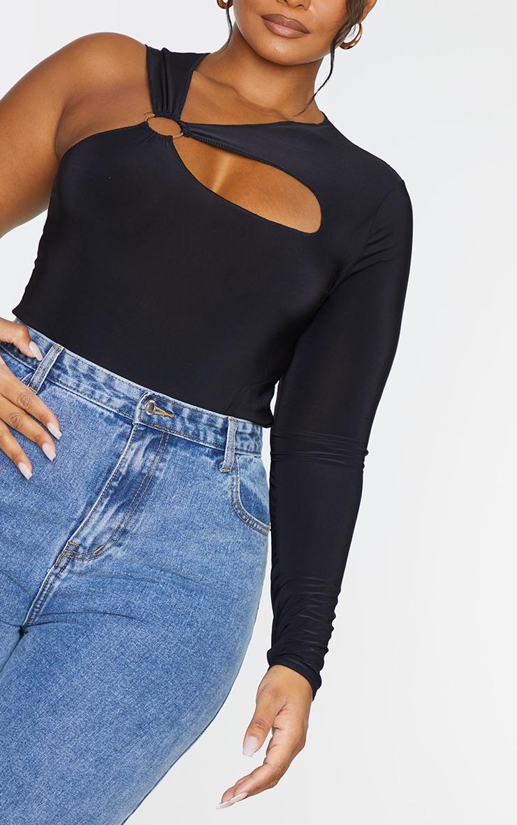 Plus Black Cut Out Ring Detail Long Sleeve Bodysuit Product Image