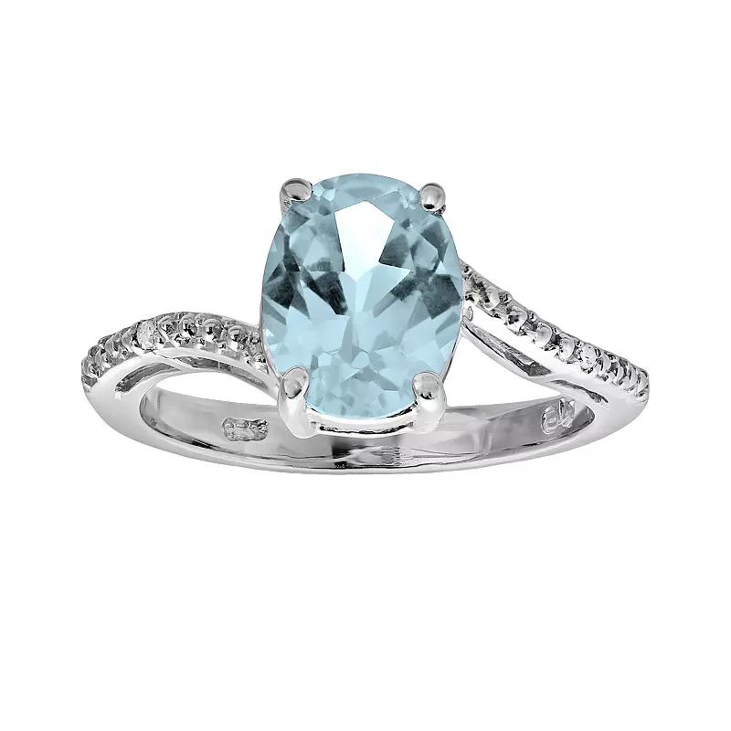 Gemminded Sterling Silver Lab-Created Aquamarine and Diamond Accent Oval Ring, Women's, Size: 6 Product Image