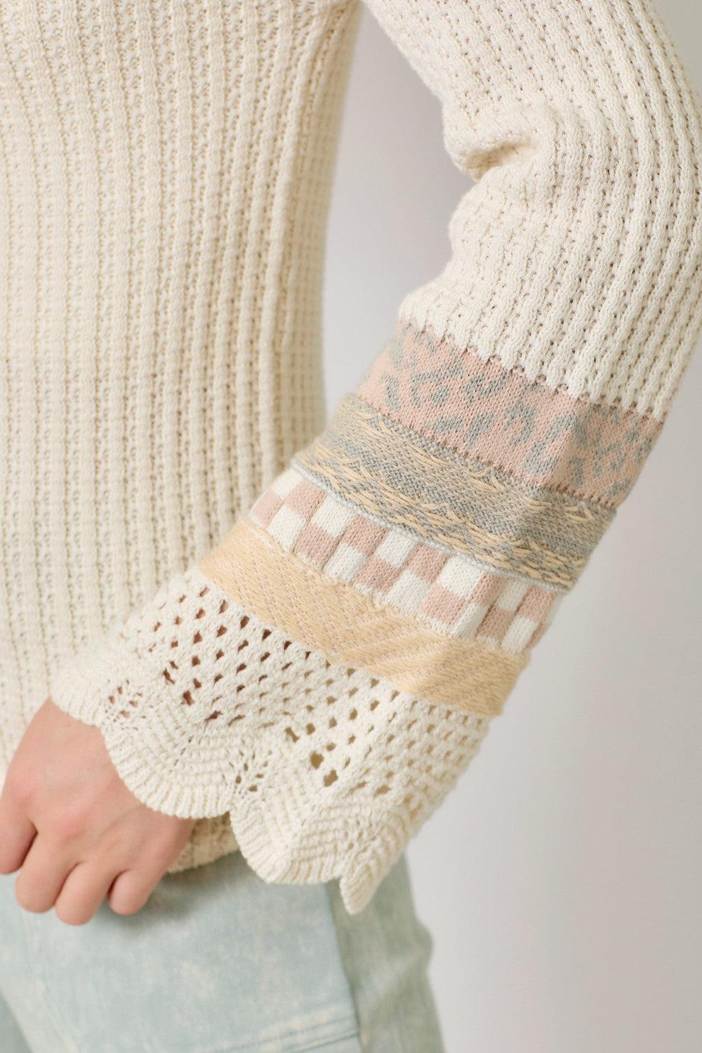 Mixed Sleeve Henley Sweater Product Image