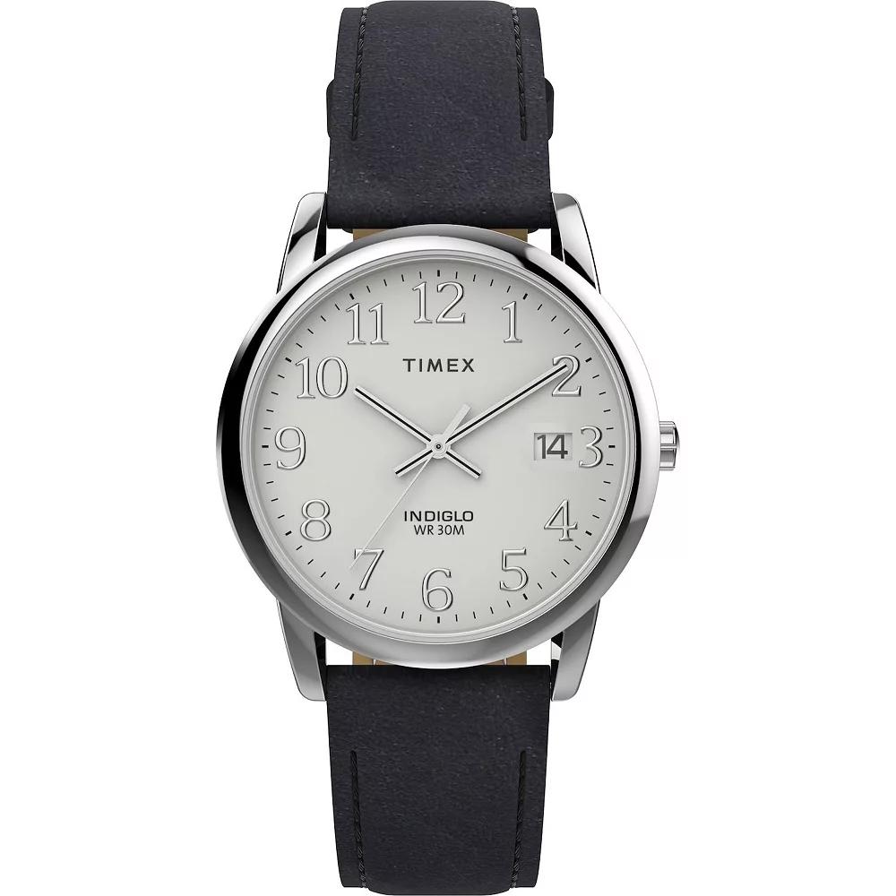 Timex Mens Easy Reader Leather Strap Watch - TW2W54300JT Black Product Image
