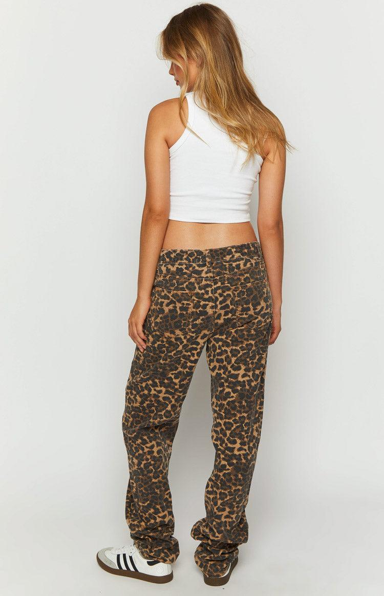 Lioness Carmela Leopard Print Straight Leg Jeans Girls Product Image