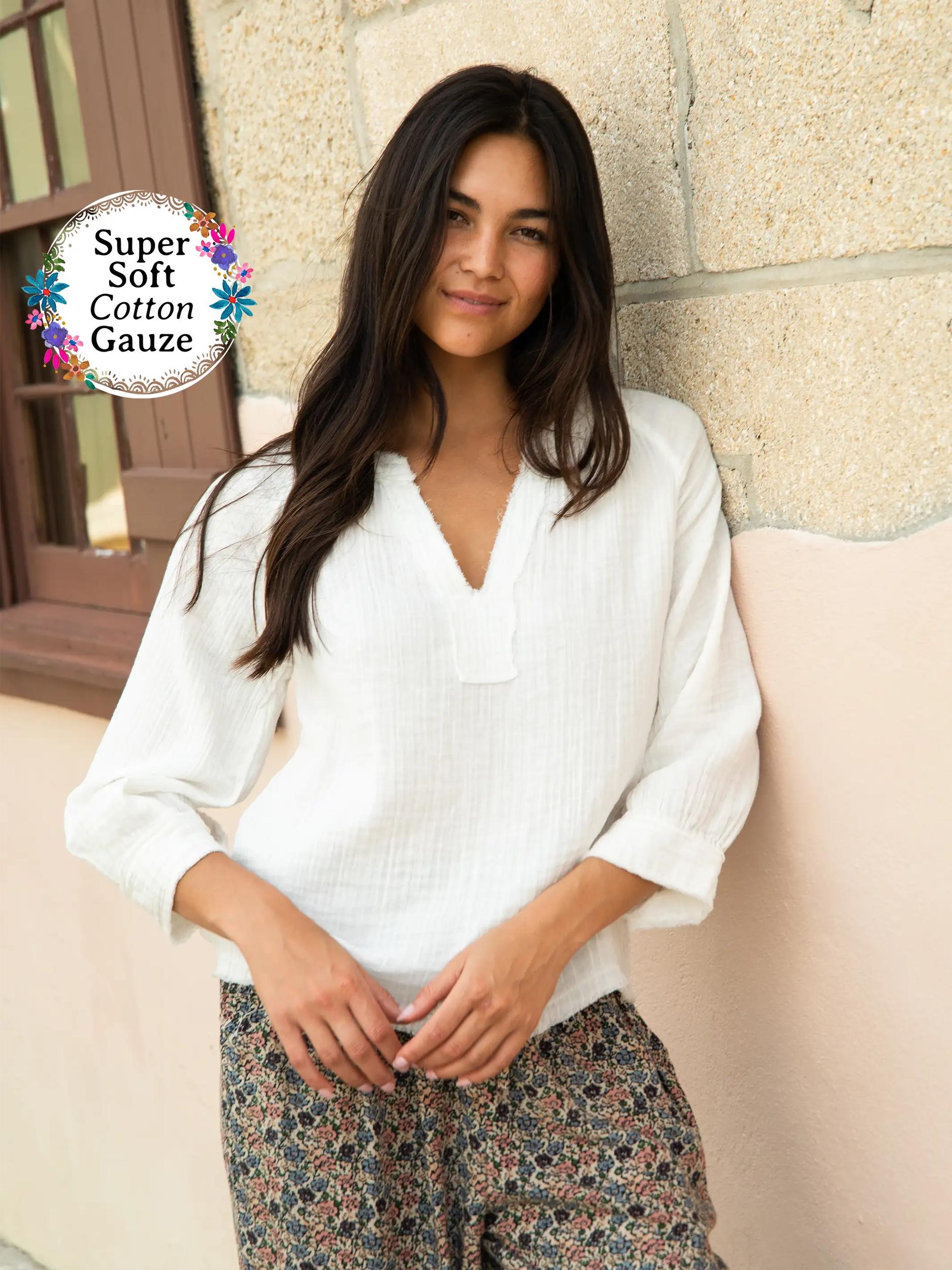 Robyn Cotton Gauze Top - White Product Image