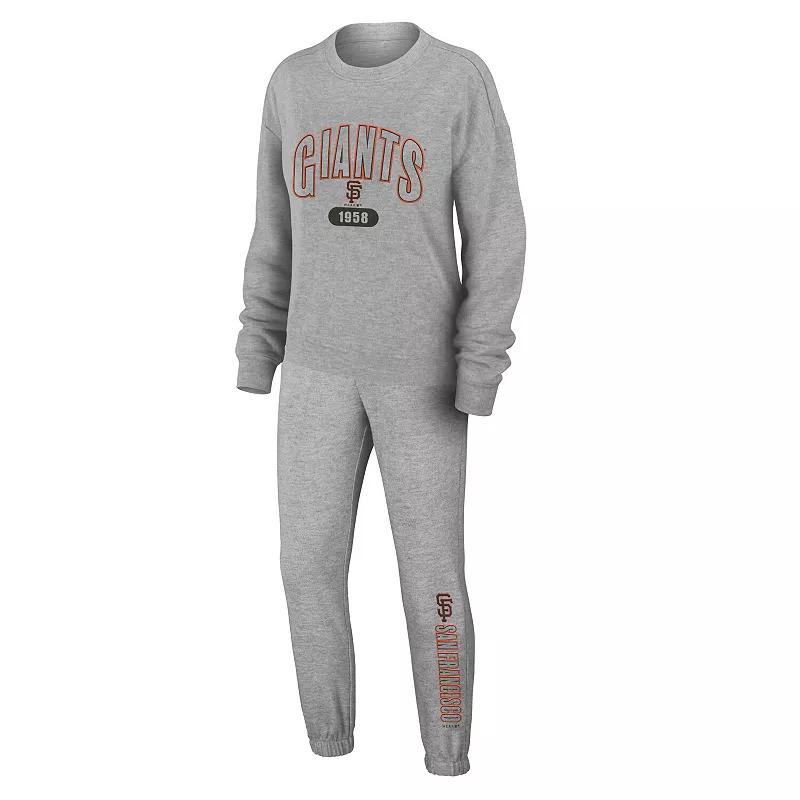 Women's WEAR by Erin Andrews Heather Gray New England Patriots Knit Long Sleeve Tri-Blend T-Shirt & Pants Sleep Set,  Product Image