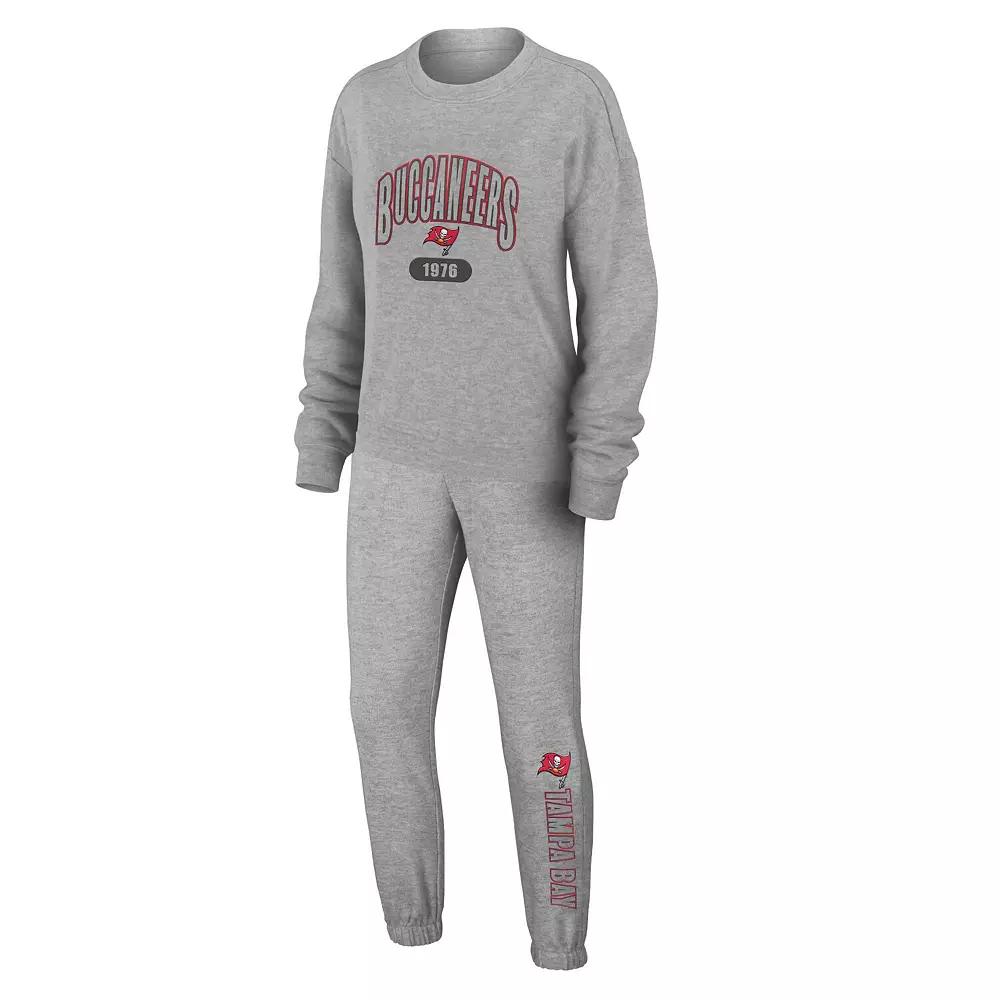 Women's WEAR by Erin Andrews Heather Gray Tampa Bay Buccaneers Knit Long Sleeve Tri-Blend T-Shirt & Pants Sleep Set,  Product Image