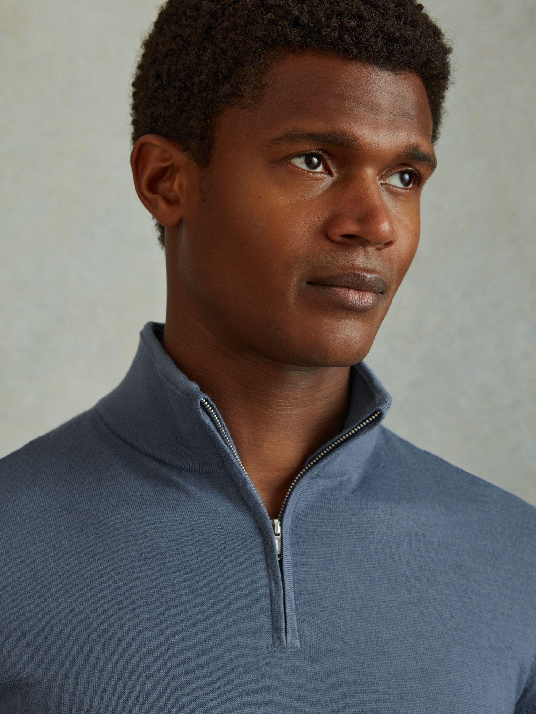 Merino Wool Half-Zip Polo Shirt in Airforce Blue Product Image