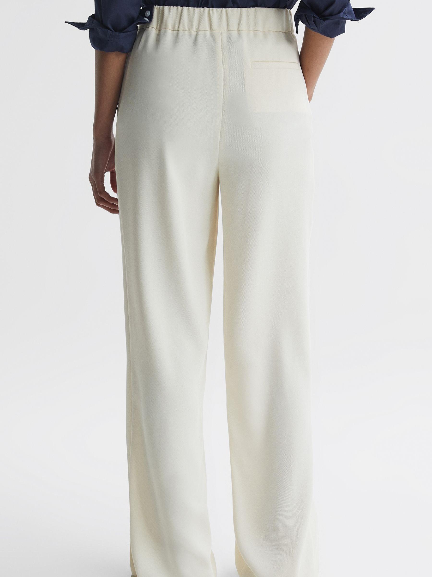 Elasticated Waist Wide Leg Trousers in Cream Product Image