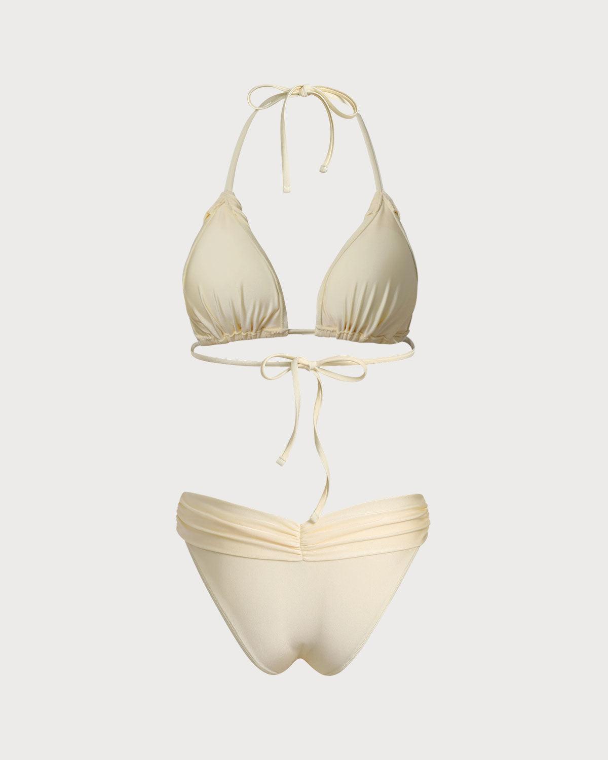 Yellow Ruched Halter Bikini Set Product Image