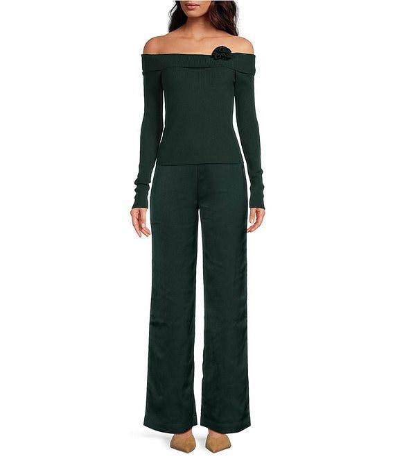 Sage The Label Off-The-Shoulder Neck Long Sleeve Rosette Sweater Top Product Image