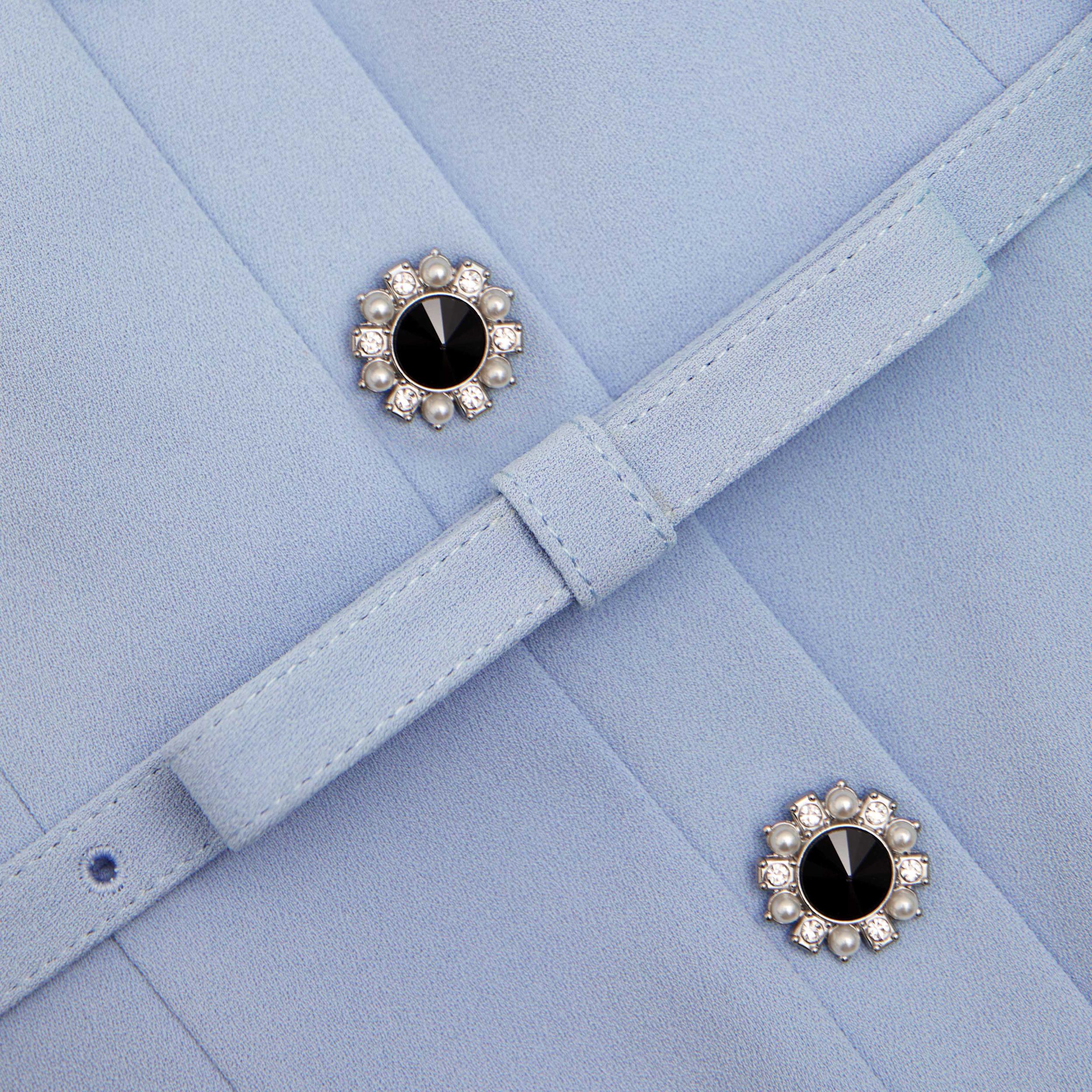 Blue Crepe Button Midi Dress Product Image