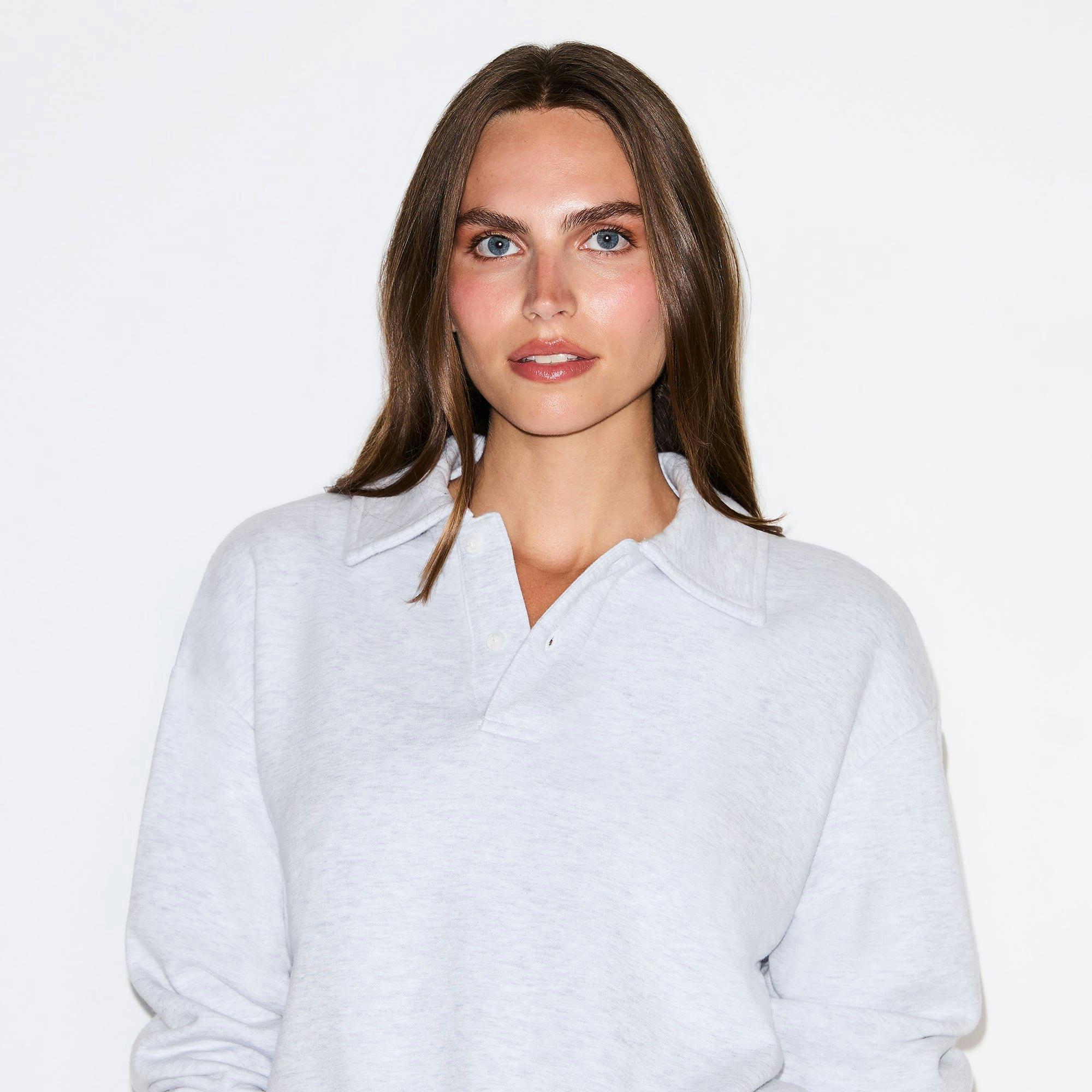 COTTON FLEECE POLO SWEATSHIRT | LIGHT HEATHER GREY Product Image