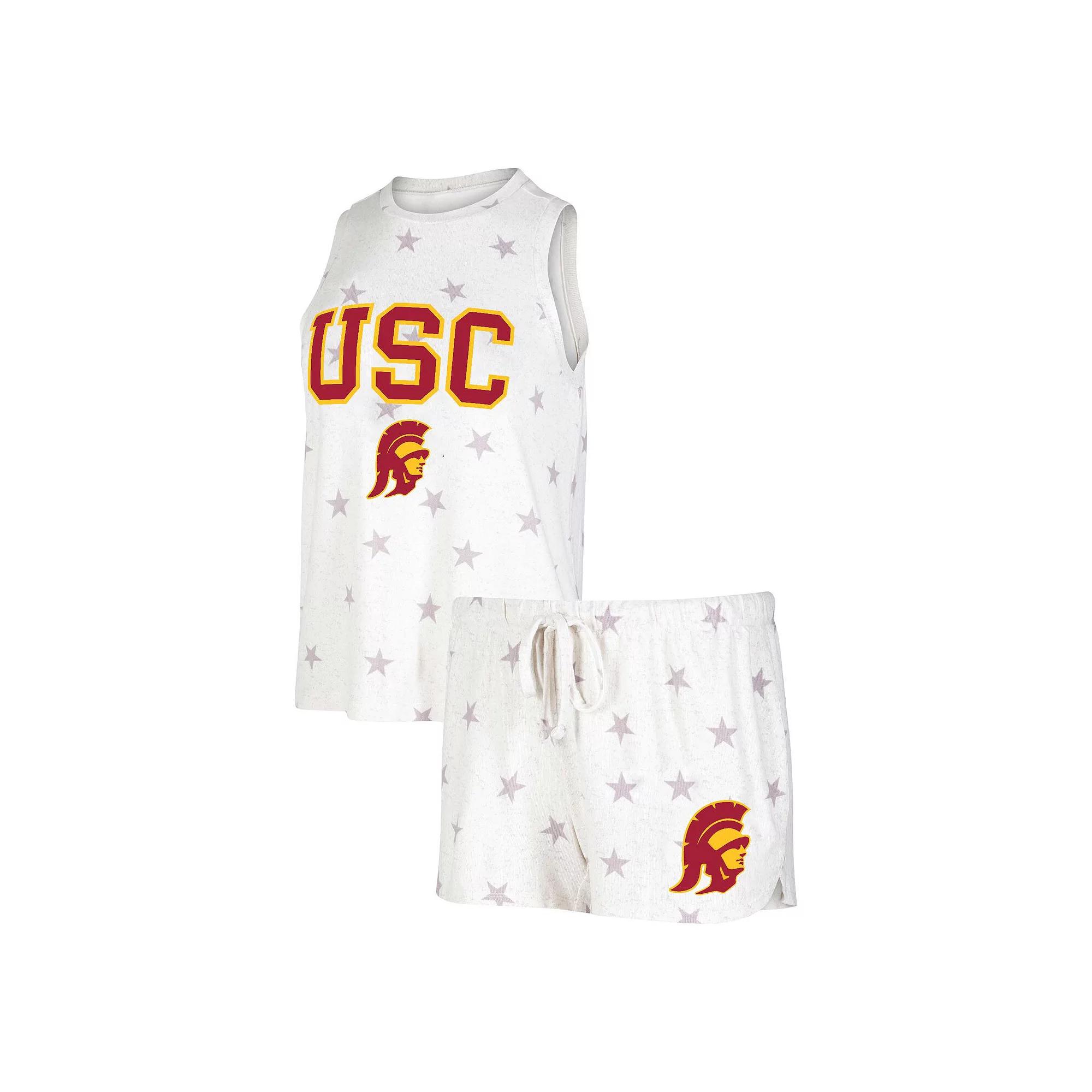 Women's Concepts Sport Cream USC Trojans Agenda Stars Tank Top and Shorts Sleep Set, Size: XL, Beige Product Image