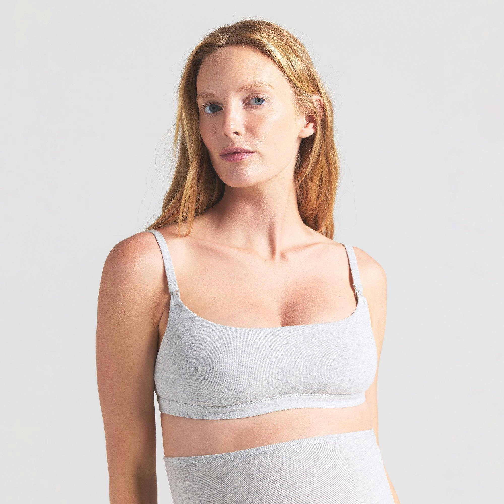 COTTON JERSEY MATERNITY NURSING SCOOP BRALETTE | LIGHT HEATHER GREY Product Image