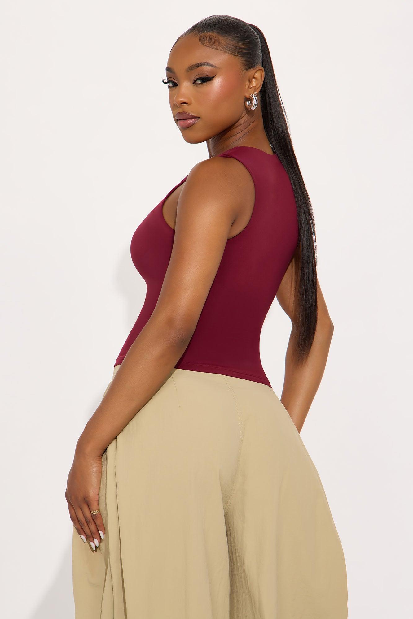 Second Skin Double Lined Zip Front Tank - Wine Female Product Image