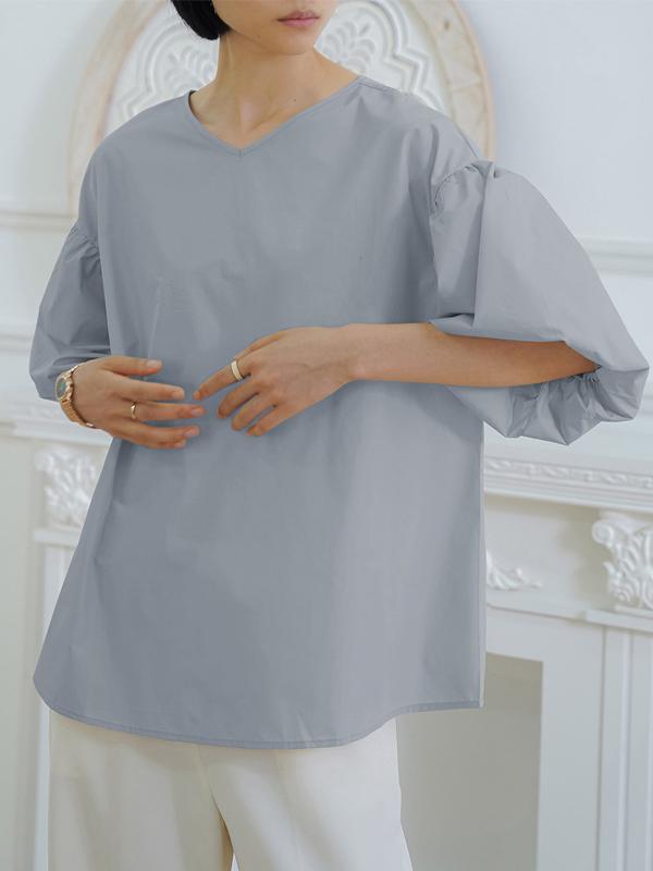 Half Sleeves Loose Solid Color V-Neck Blouses&Shirts Tops Product Image