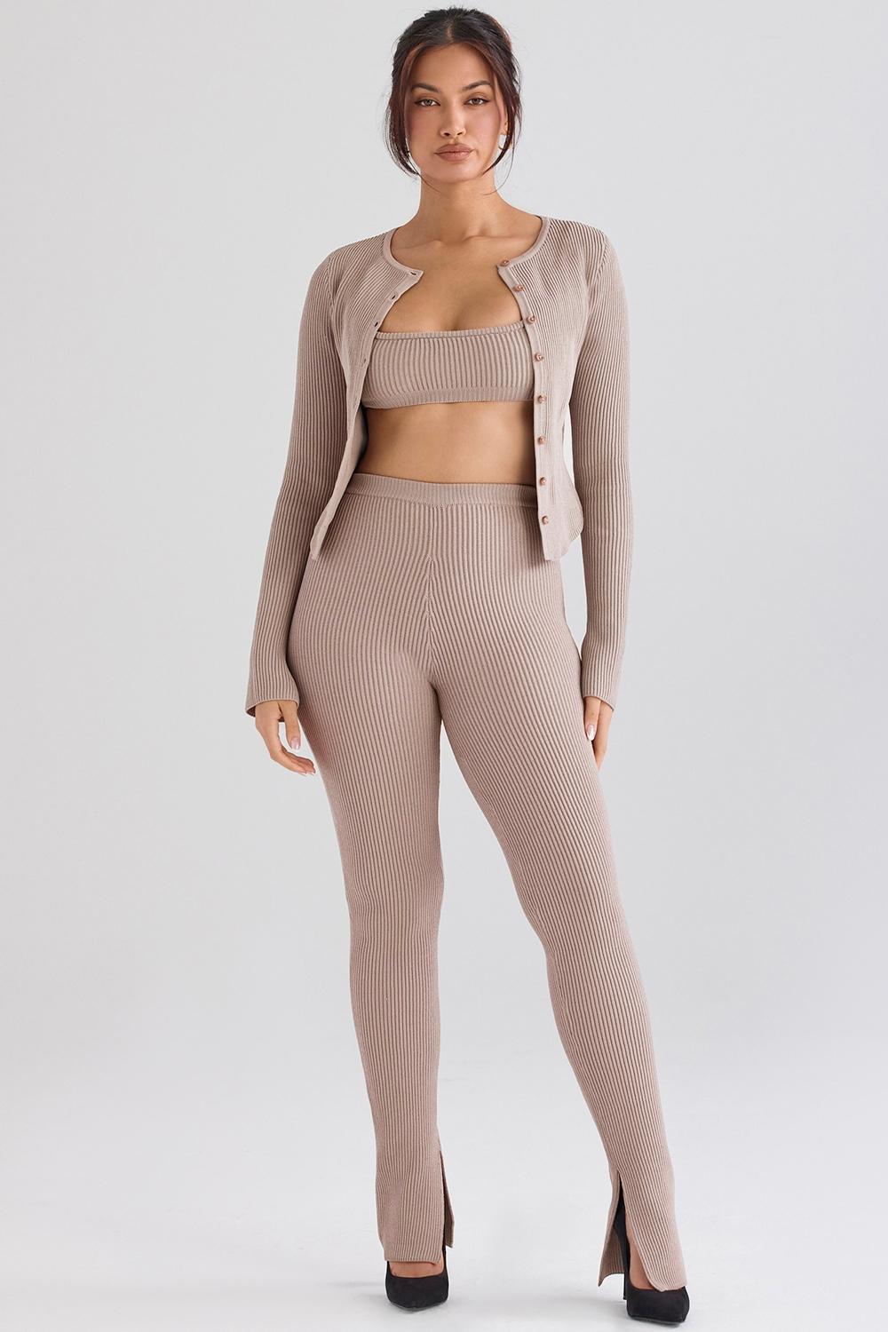 Sylvia  taupe ribbed knit cardigan - sale Product Image