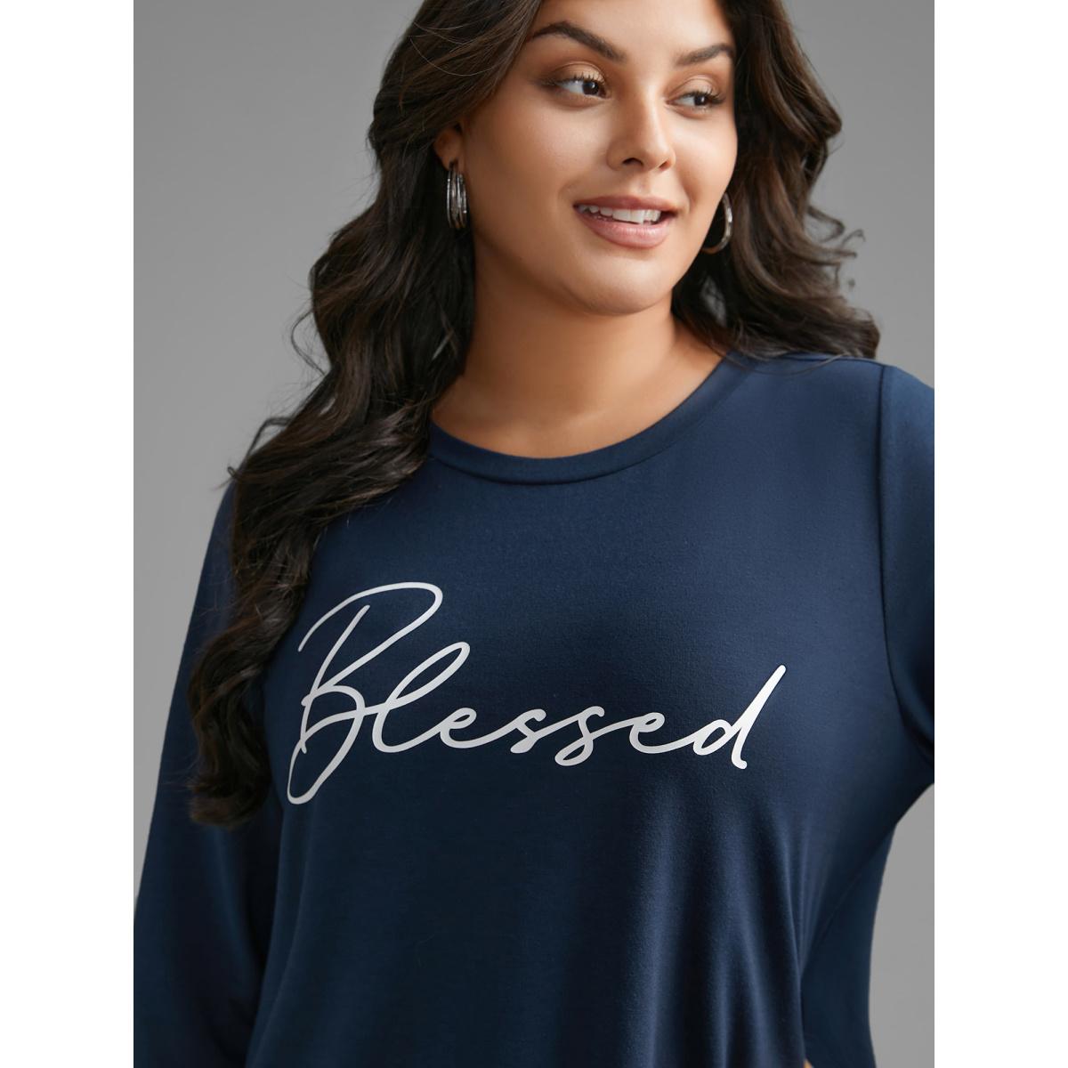 Plus Size Letter Print Crew Neck Sweatshirt Women Midnight Casual Non Round Neck Everyday Sweatshirts BloomChic 10/M Product Image