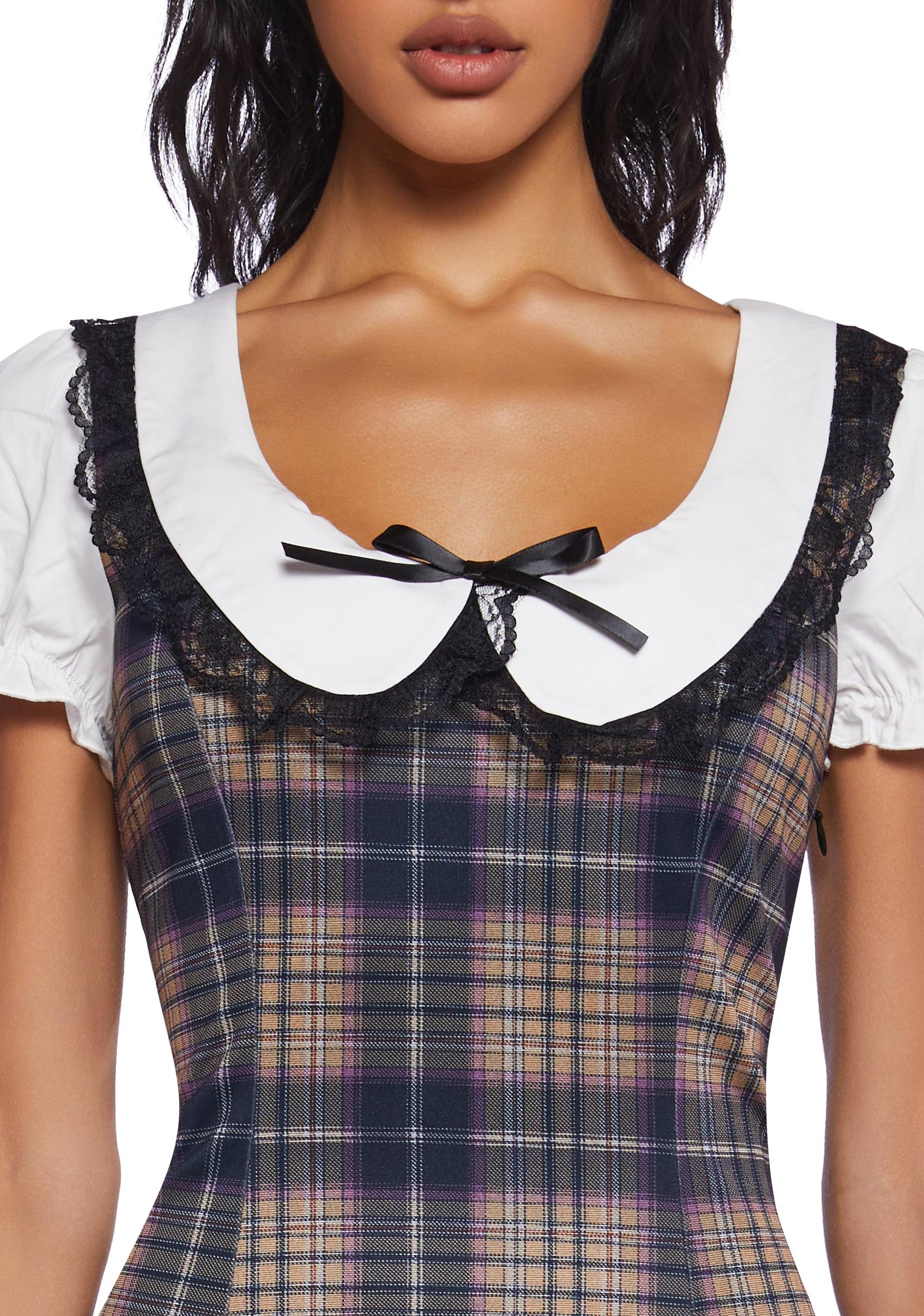 Delia's Academia Plaid Lace Collared Mini Dress - Multi Product Image