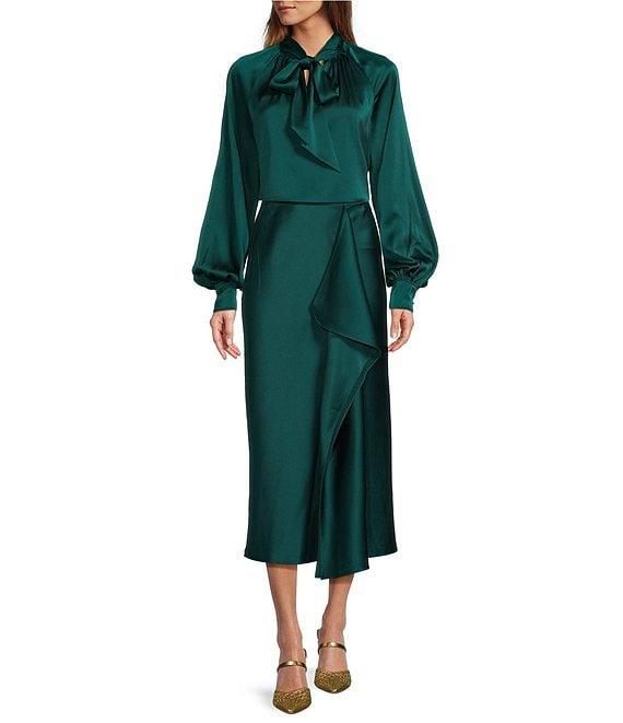 Trina Turk Sahel Hammered Satin A-Line Midi Skirt Product Image