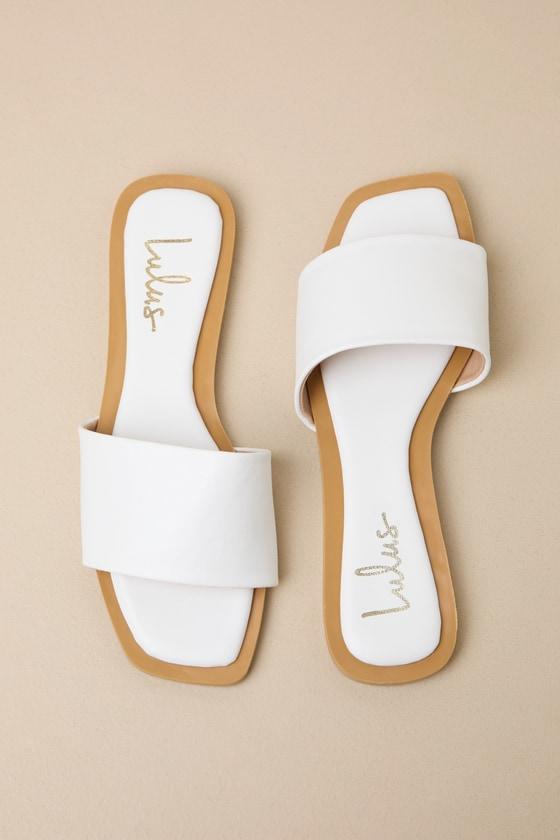 Brenner White Flat Square-Toe Slide Sandals Product Image