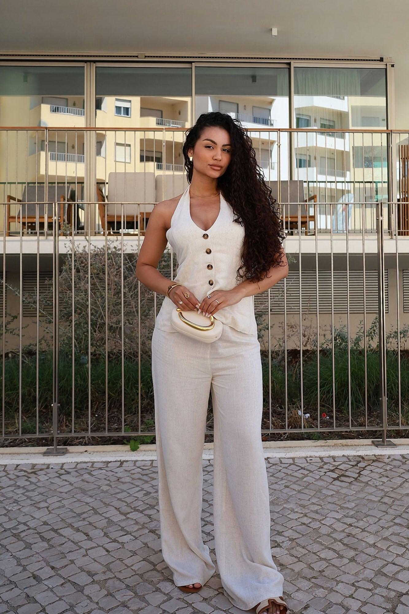 Cece Linen Pant Set - Taupe Product Image