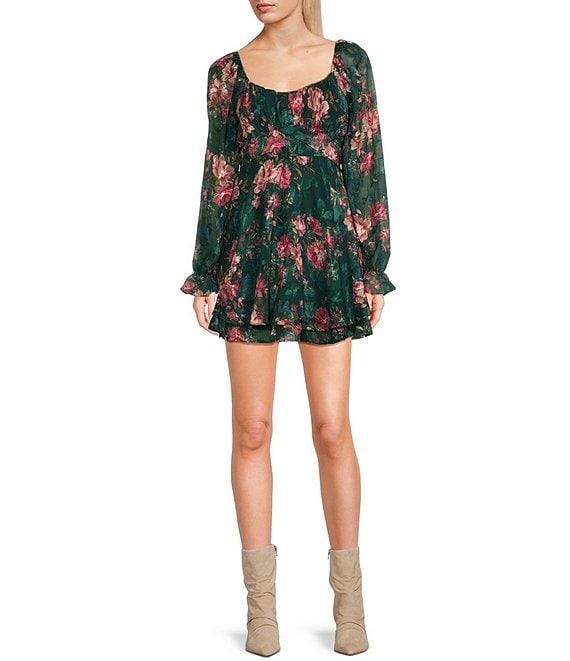 Allison & Kelly Long Sleeve Floral Printed Jacquard Fit & Flare Dress Product Image