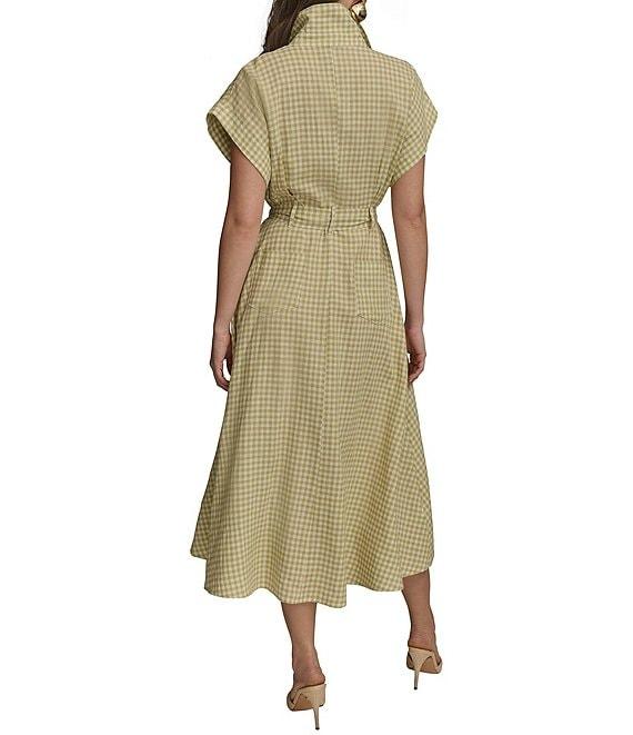 Donna Karan Short Sleeve Gingham Midi Shirt Dress Product Image
