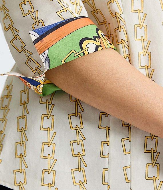 Foxcroft Plus Size Taylor Chain Stripe Print Wrinkle Free Cotton Sateen 3/4 Sleeve Button-Front Shirt Product Image