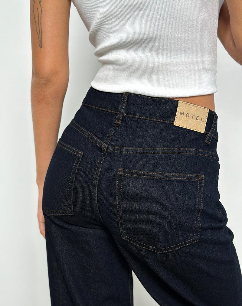 Mid Rise Turn Up Straight Jeans in Indigo Female Product Image