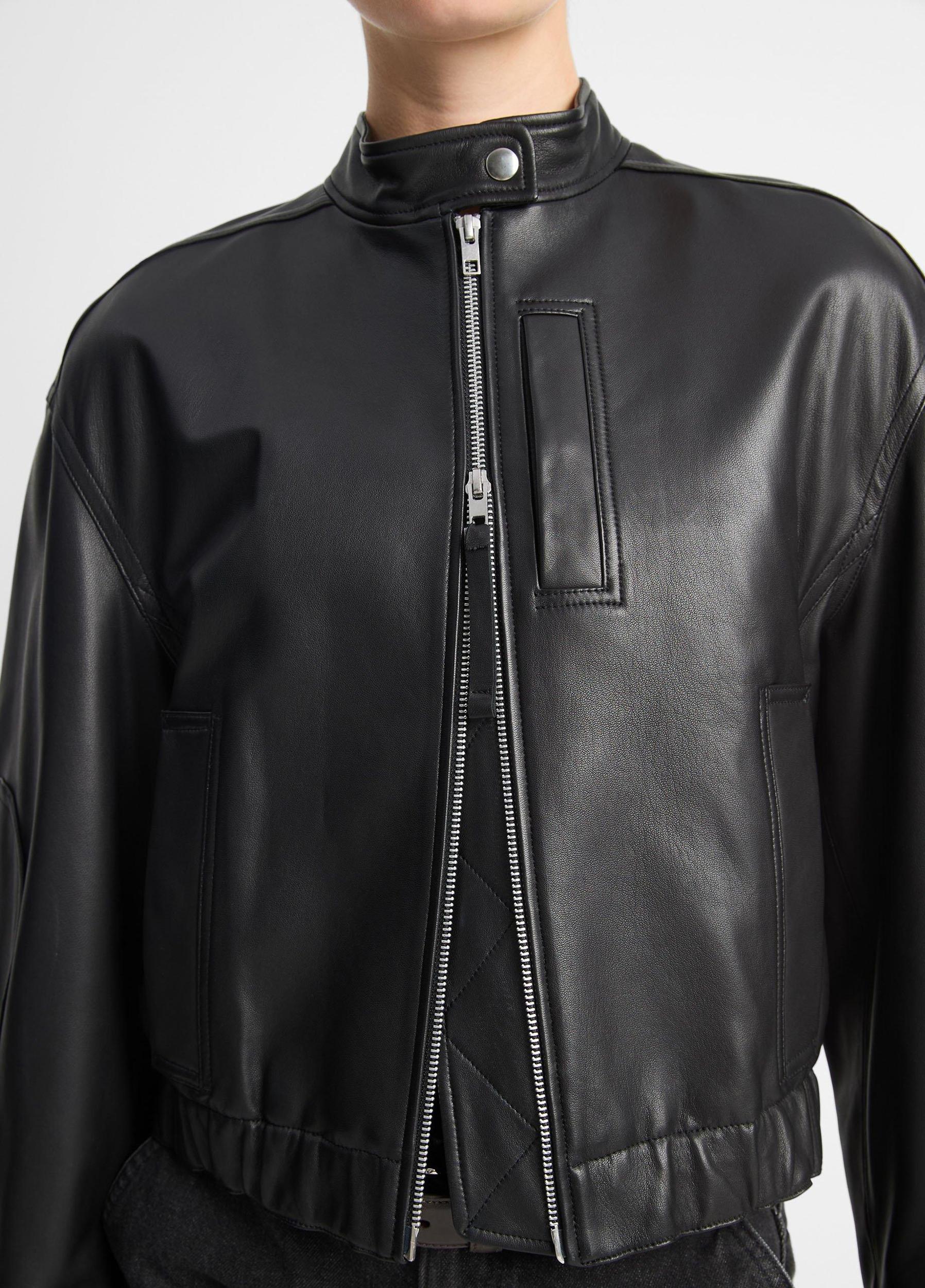 Leather Cropped Bomber Jacket Product Image