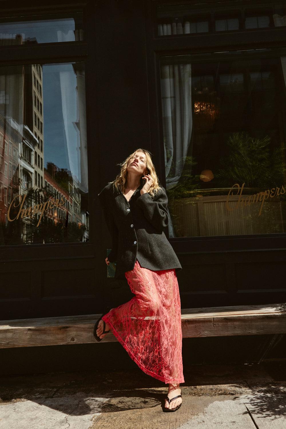 Devyn Lace Midi Skirt Pink Product Image