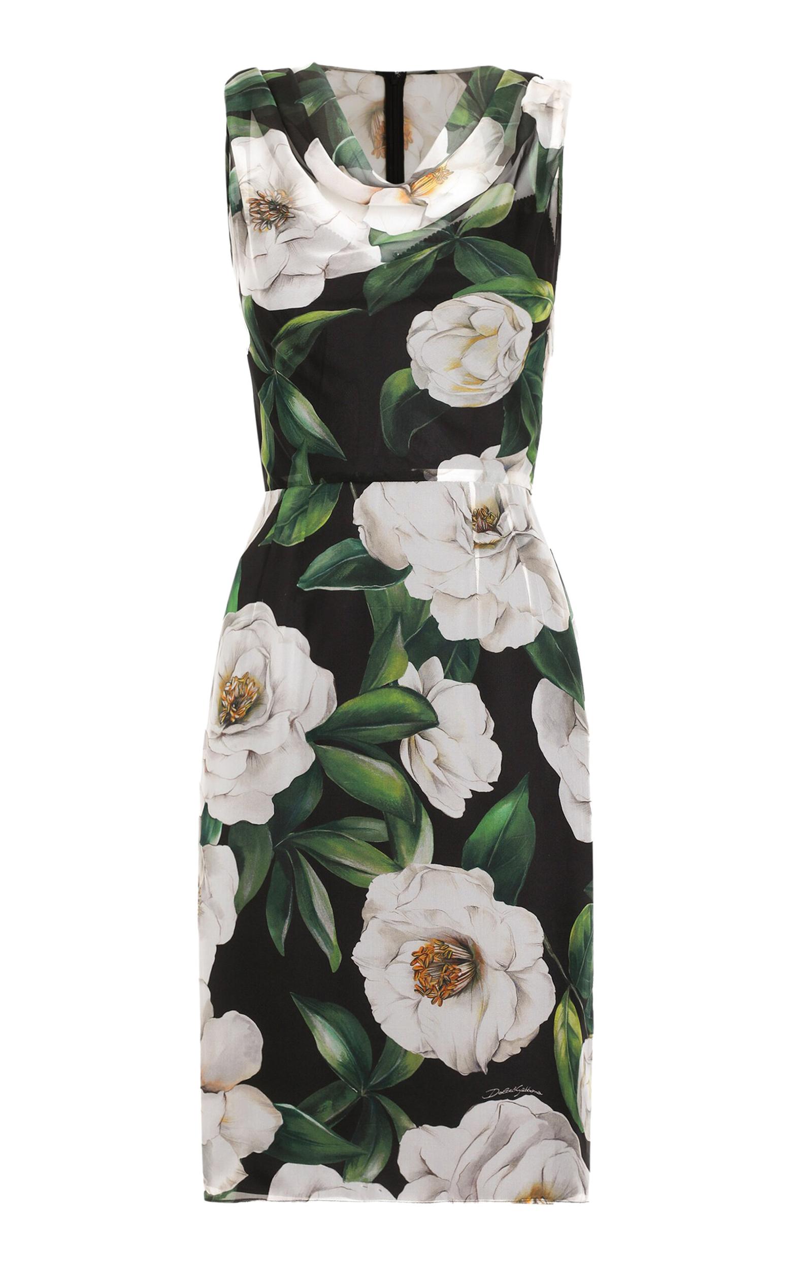 DOLCE & GABBANA Silk Dress With Floral Print Dresses Multicolor In Gardeniafnero Product Image