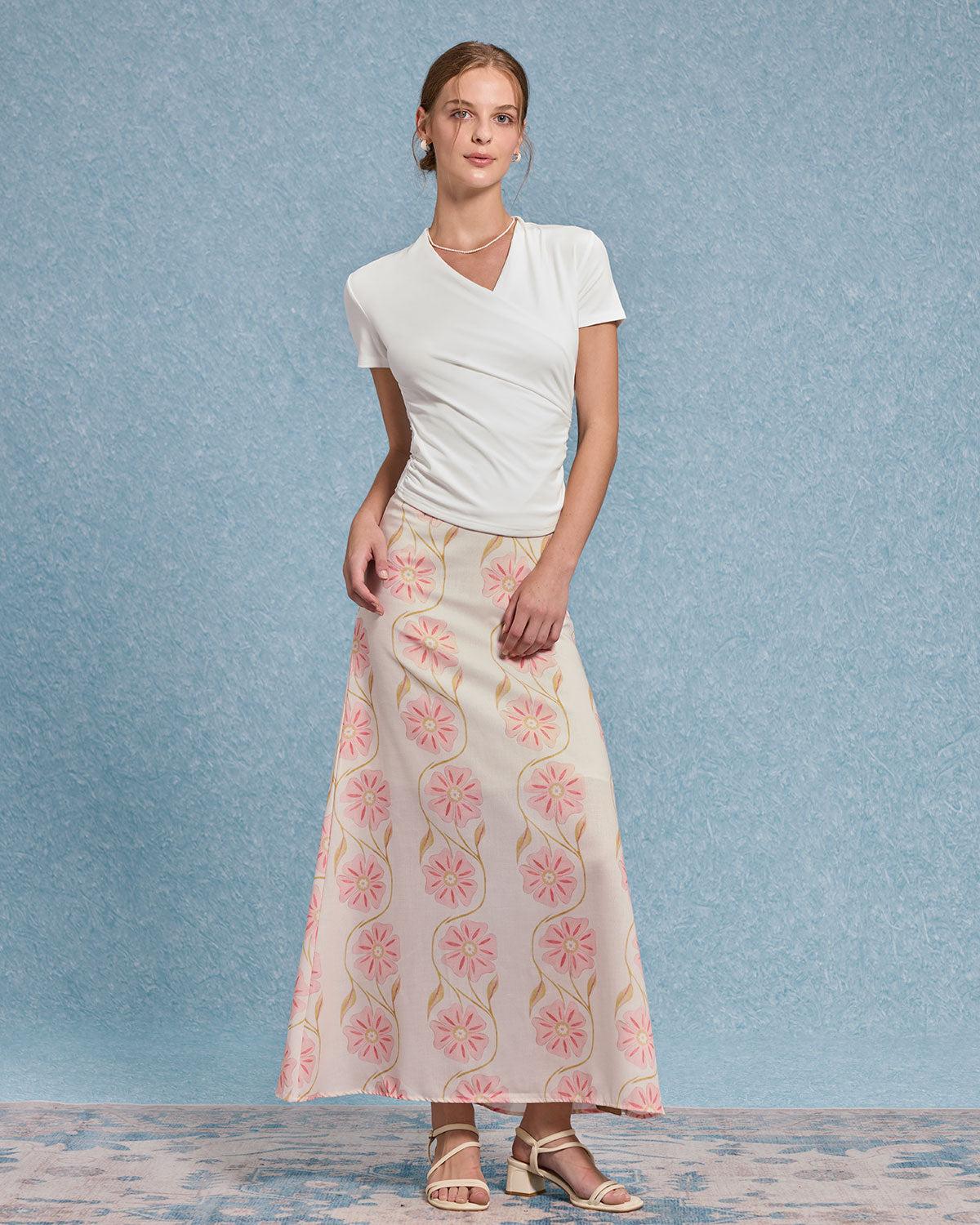 White Ruched Slim Knit Tee Product Image