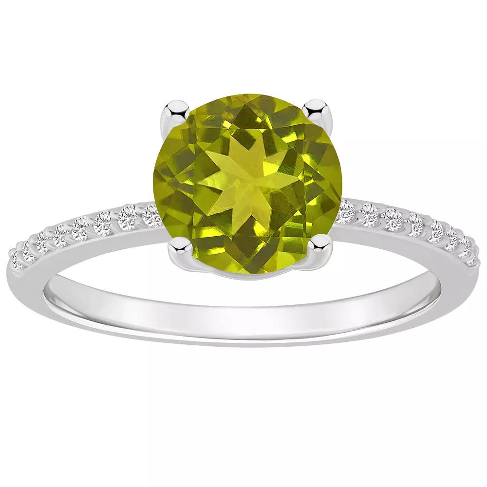 Alyson Layne 14k White Gold Round Peridot & 1/10 Carat T.W. Diamond Ring, Women's, Size: 9 Product Image