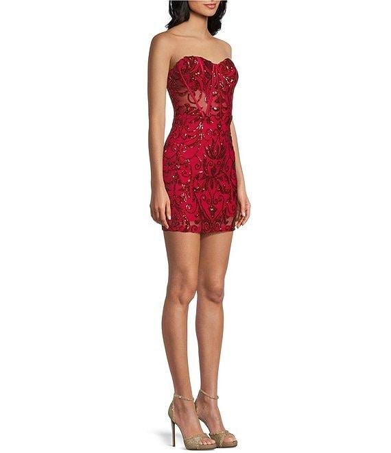 B. Darlin Strapless Sweetheart Neck Sequin Patterned Bodycon Dress Product Image