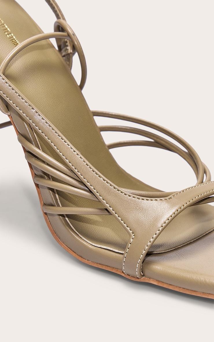 Olive Pu Square Toe Asymmetric Strappy Lace Up High Heeled Sandals Product Image