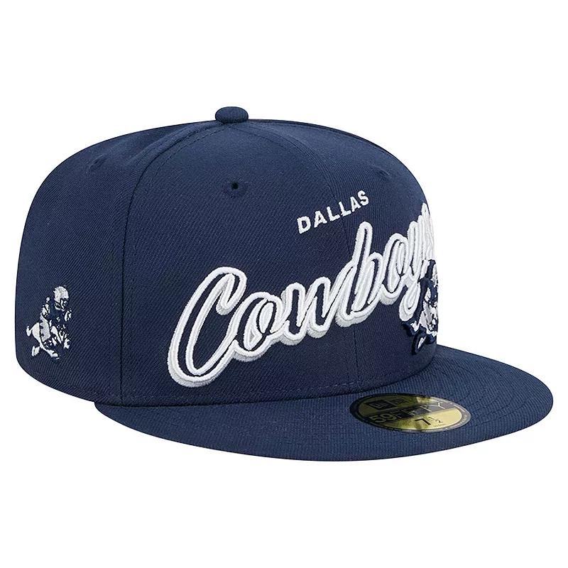 Men's New Era Navy Dallas Cowboys Script Sided 59FIFTY Fitted Hat, Size: 7 3/8, Blue Product Image