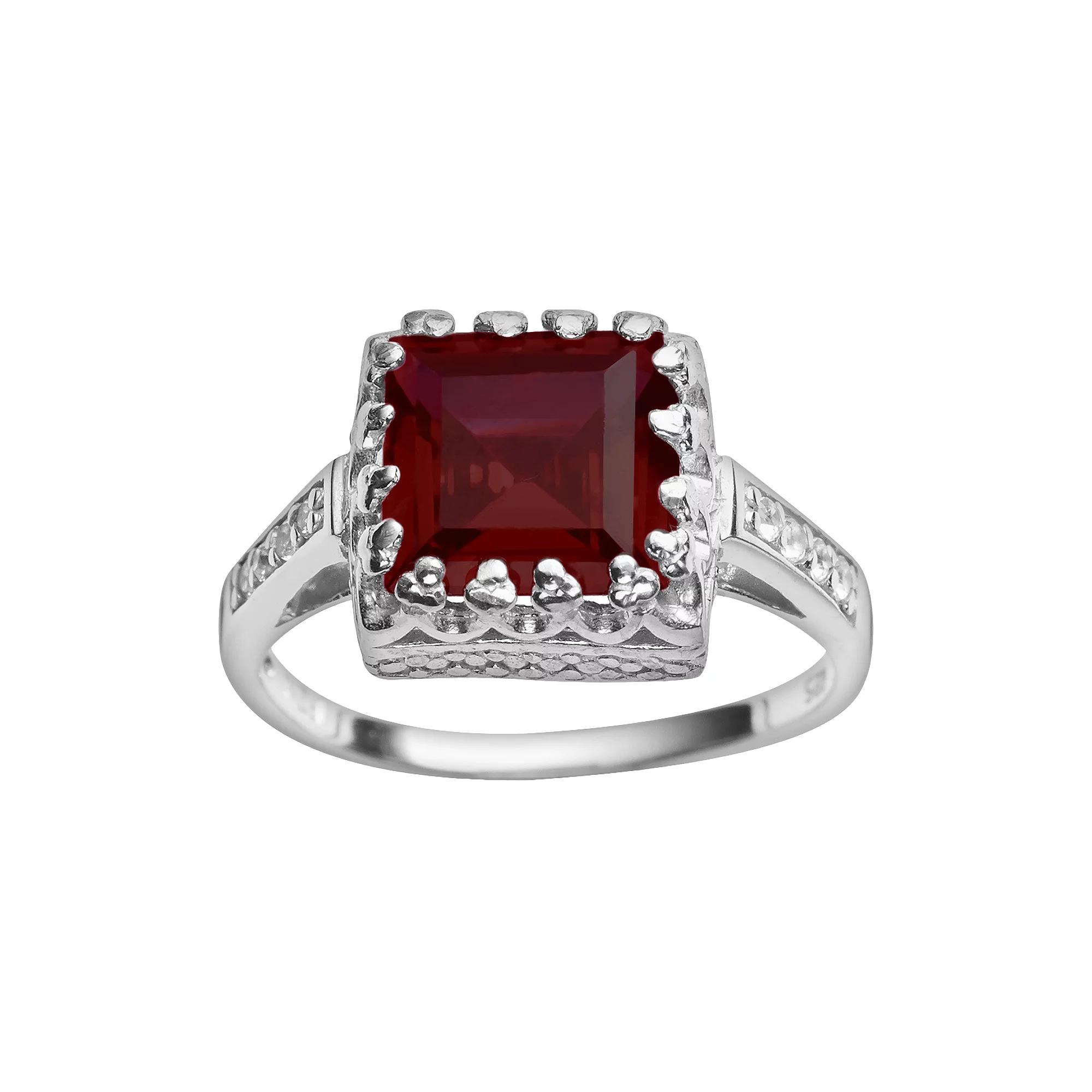 Designs by Gioelli Sterling Silver Garnet and Lab-Created White Sapphire Crown Ring, Women's, Size: 7, Red Product Image