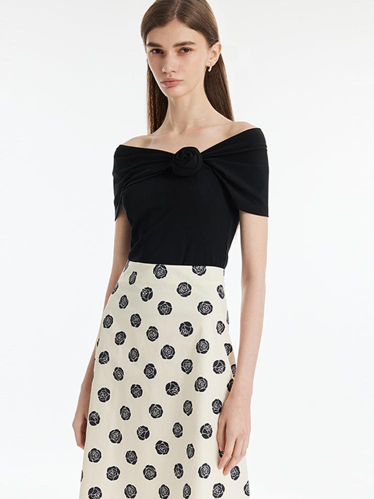 Off Shoulder 3D Rose Knotted Top And Half Skirt Two-Piece Set Product Image