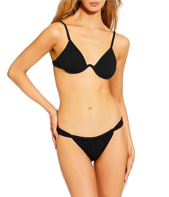GB Solid Scrunchie Textured Tanga High Leg Hipster Swim Bottom Product Image