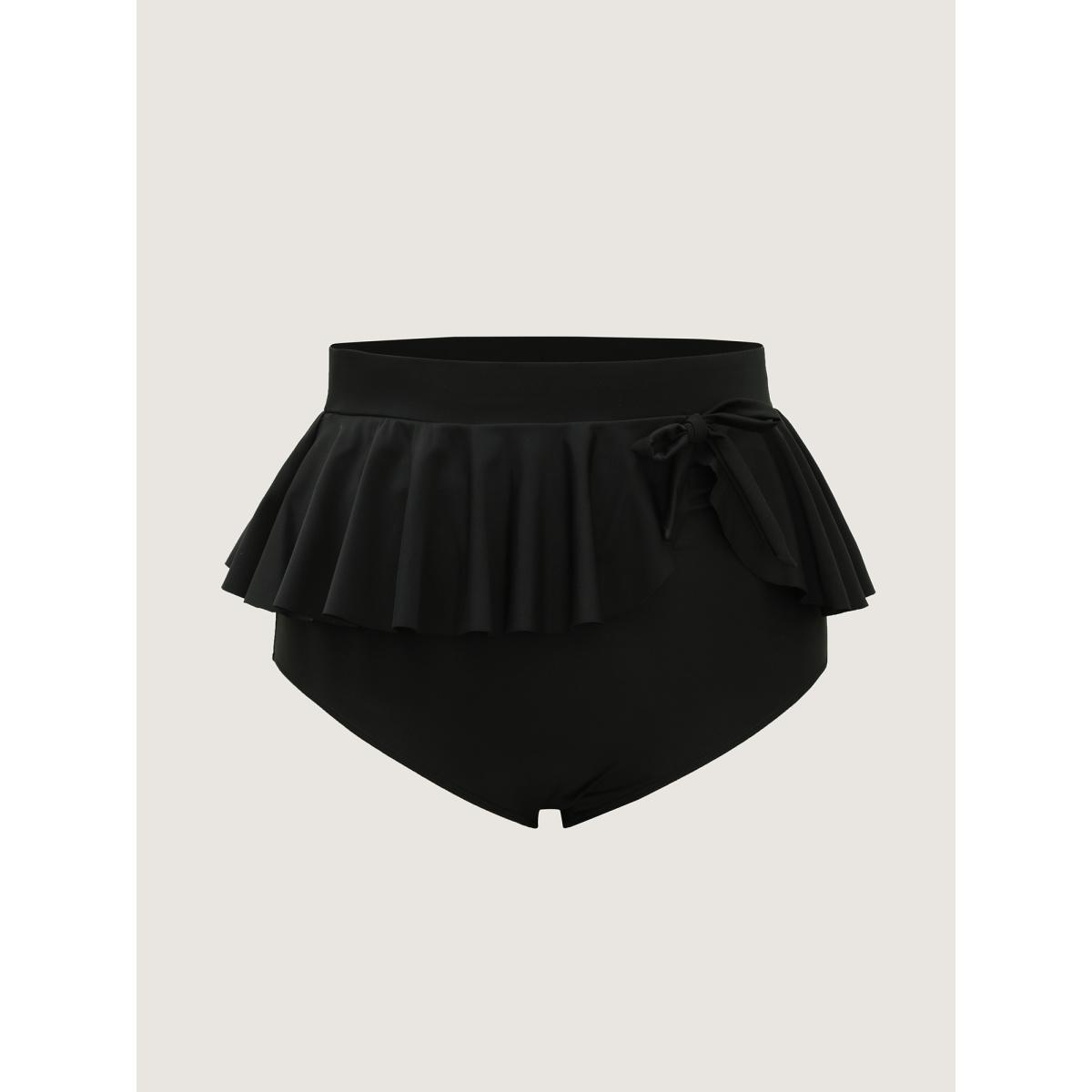 Plus Size Ruffled Hem Knotted Swim Bottoms Women's Swimwear Black Beach Tie knot High stretch Skinny High Rise Curve Swim Bottoms BloomChic 10/M Product Image