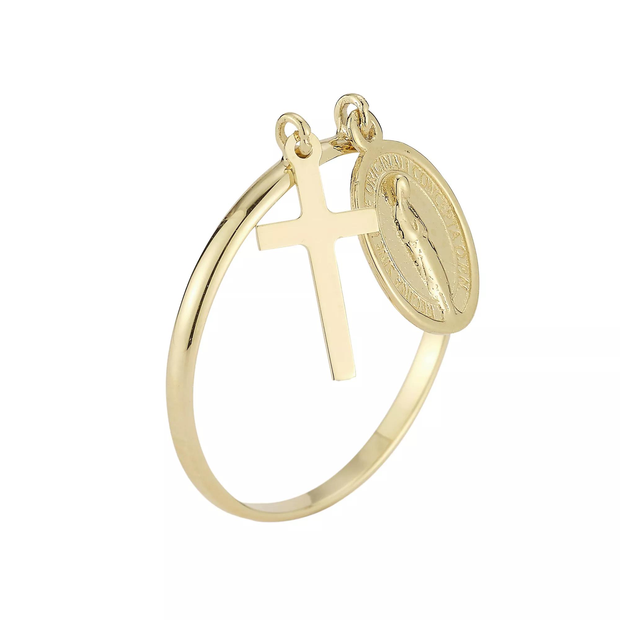 LUMINOR GOLD 14k Gold Cross Charm Ring, Womens Product Image