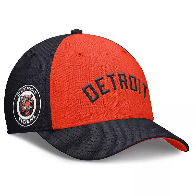 Men's Nike Navy/Orange Detroit Tigers Rise Swoosh Performance Flex Hat, Size: Medium/Large, Blue Product Image